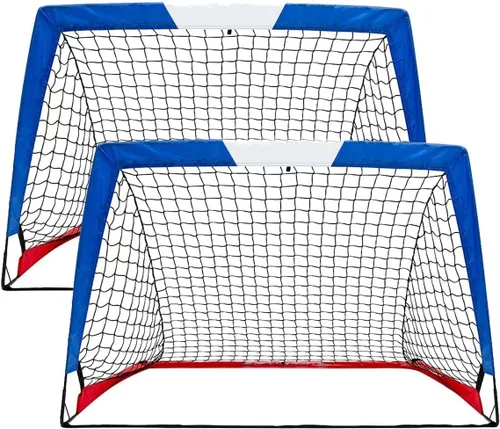 Miniatura 9 de L RUNNZER Portería de fútbol para niños, red de fútbol desplegable para patio trasero, juego de 2 con funda de transporte portátil Negro