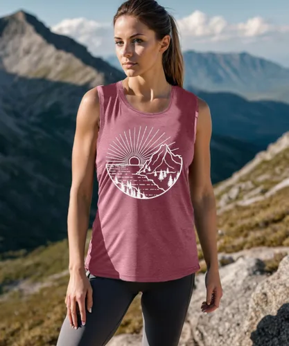 Miniatura 3 de Camiseta de senderismo para mujer, camiseta de montaña con estampado gráfico de naturaleza y amanecer, camiseta de verano de manga corta