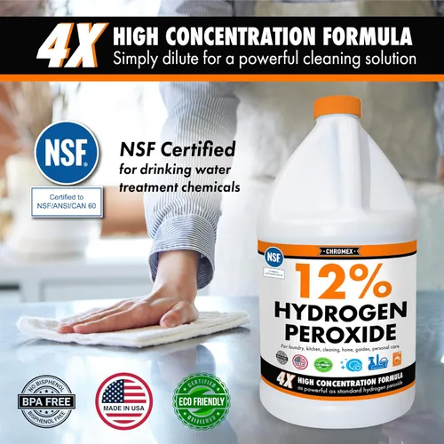 Miniatura 2 de Peróxido de hidrógeno 12% grado alimenticio, solución concentrada de potencia 4X, usos versátiles que incluyen cuidado tópico, hogar, cocina