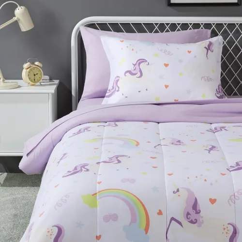 Miniatura 14 de Amazon Basics Juego de ropa de cama de microfibra de 5 piezas Bed-in-a-Bag para niños, individual, azul, sólido
