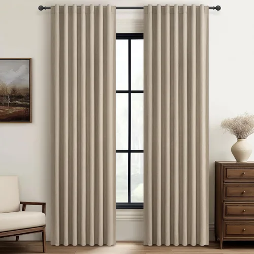 Miniatura 36 de Cortinas opacas extraanchas, 2 paneles para puertas corredizas de vidrio, moderna mezcla de lino plisado pesado, piso a techo, ventanas grandes, 70
