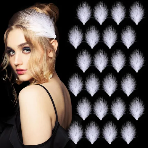 Geyoga 24 pinzas para el pelo de plumas blancas de los años 20 – Elegante accesorio para la cabeza y la aleta para la fiesta nupcial de la boda de