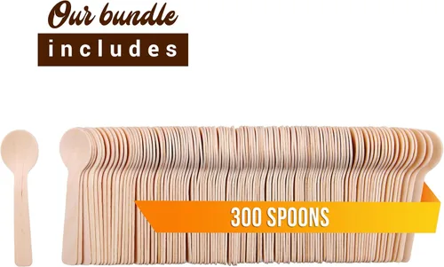 Miniatura 2 de Cuchara de madera pequeña desechable de 3.9 pulgadas (paquete de 300) Mini cucharas de madera, cucharas de muestra biodegradables