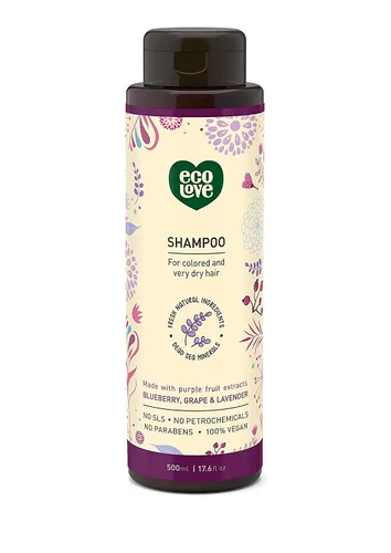 ecoLove - Champú natural, sin lauril sulfato de sodio, vegano y libre de crueldad animal para cabello teñido, cabello muy seco y dañado, champú