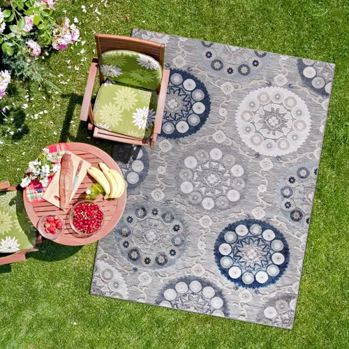 Miniatura 18 de CAMILSON Alfombra para Interiores y Exteriores, Alfombras de Área Azules 5x7 con Hojas Tropicales Botánicas para Patios Interiores y Exteriores