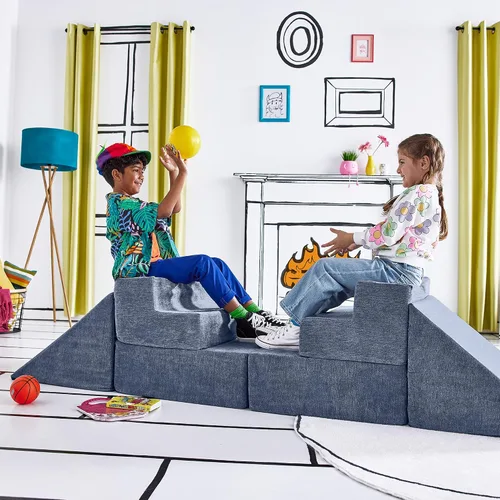 Miniatura 10 de Yourigami Sofá de juegos para niños y niños pequeños, sofá plegable convertible, diseño modular de espuma duradera, laguna azul Azul (Blue Lagoon)