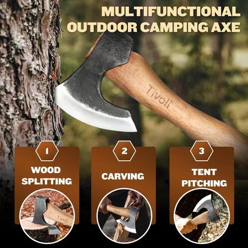 Miniatura 4 de Tivoli Hachas y hachas de campamento de 15 pulgadas, hacha de bushcraft para división de madera y leña, hachas de corte de acero al carbono forjado