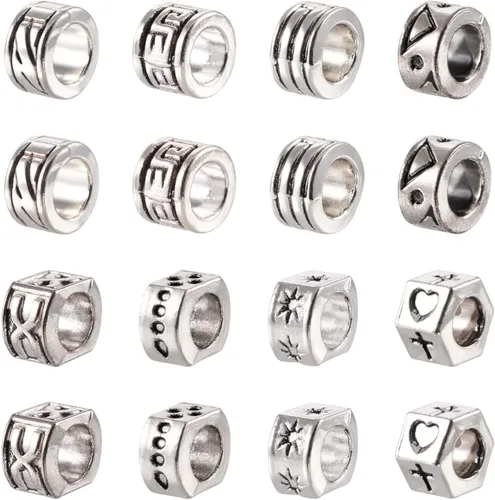 Miniatura 33 de Craftdady 300 piezas Cuentas espaciadoras de aleación tibetana dorada antigua 30 estilos surtidos Cuentas de columna poligonal asimétrica, cuentas
