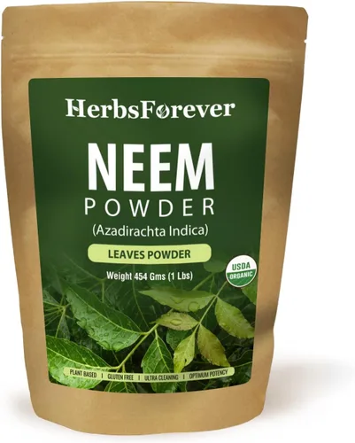 HerbsForever Neem Powder Ð Azadirachta Indica Ð Hierba ayurvédica para una piel sana, sin OMG, orgánico, vegano Ð 454 GMS