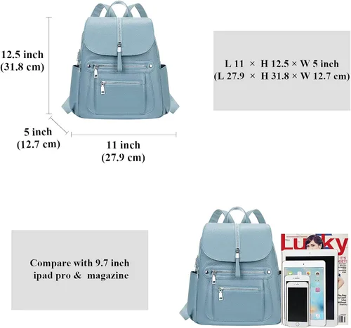 Miniatura 5 de ALTOSY Mochila de cuero para mujer, bolso casual de moda con múltiples bolsillos y solapa