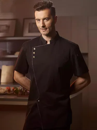 Miniatura 3 de Chaqueta de chef ligera con cuello alto para hombre, con bolsillo humanizado, uniforme de chef profesional para restaurante