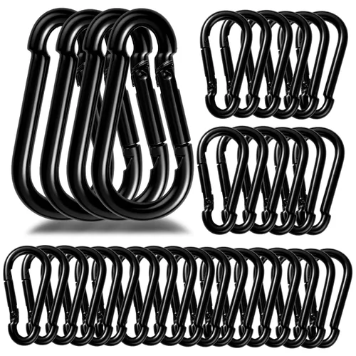 Paquete de 50 mosquetones resistentes, ganchos de resorte grandes de 3.2 pulgadas a granel, mosquetones negros galvanizados para campamento, clips