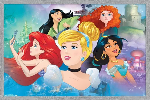 Miniatura 9 de Trends International Disney Princess - Póster de pared de Gaze, 14.72 x 22.37 pulgadas, versión enmarcada de madera de granero