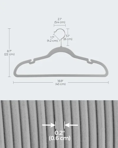Miniatura 6 de SONGMICS Paquete de 50 perchas de terciopelo antideslizantes, perchas para trajes con muescas de hombro, barra para pantalones, gancho giratorio