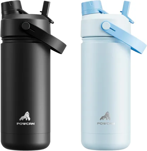 Miniatura 58 de POWCAN - Botella de agua con aislamiento de 18 onzas, con tapa de boquilla y pajilla 2 en 1, fría 24 horas, a prueba de fugas, apta para portavasos