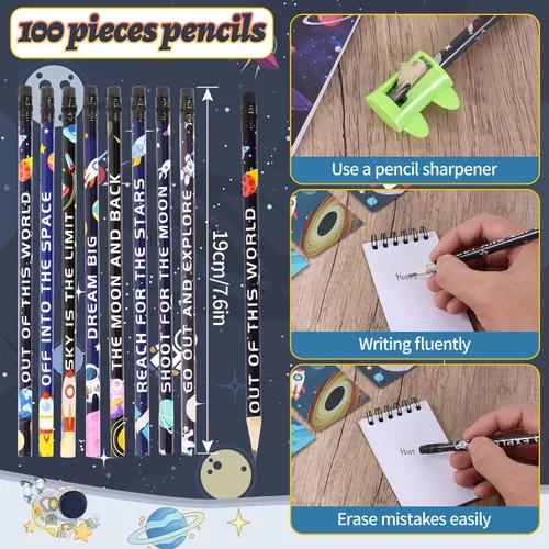 Miniatura 2 de Kolewo4ever Juego de papelería de 148 piezas con temática del espacio exterior: 100 lápices espaciales, lápices de astronauta, 24 planetas cohetes