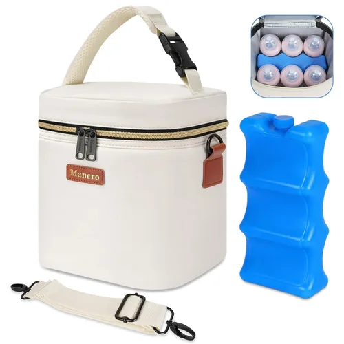 Bolsa isotérmica para leche materna con bolsa de hielo Mancro, se ajusta a 6 biberones aislados de hasta 9 onzas, enfriador de leche materna para