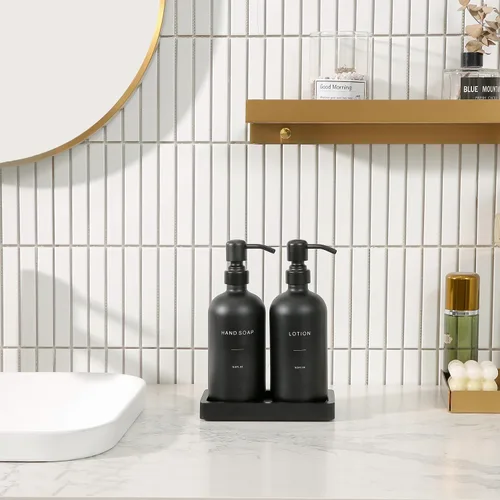 Miniatura 2 de Prus Waso Juego de Dispensador de Jabón Negro para Baño, Juego de Dispensador de Jabón y Loción con Bomba de Acero Inoxidable, Perfecto