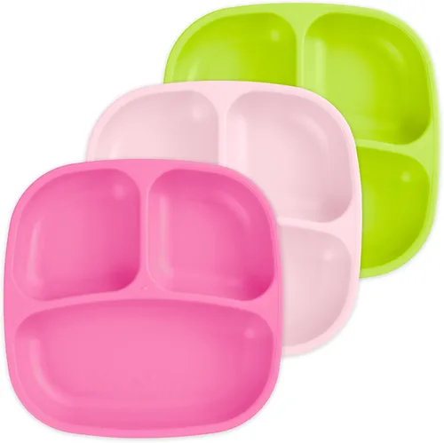 Miniatura 51 de Re-Play Platos para niños pequeños con divisores, 3 compartimentos de pared profunda, platos divididos para niños con 3 tapas, aptos