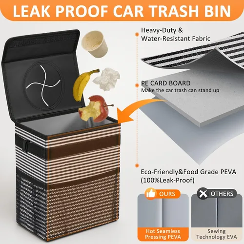 Miniatura 3 de Vankor Bote de Basura para Auto Lindo, Bolsa Contenedor Colgante Impermeable Botes de Basura Automotrices a Prueba de Fugas Bote de Basura para Raya