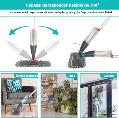 Miniatura 4 de Trapeador en aerosol para limpieza de suelos con 3 almohadillas lavables, mopa de microfibra húmeda y seca con botella recargable de 27.1 fl oz