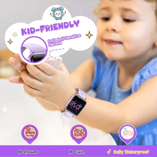 Miniatura 7 de Relojes digitales para niños y niñas, reloj deportivo con rastreador de fitness, podómetro, alarmas, cronómetro, no necesita aplicación, reloj