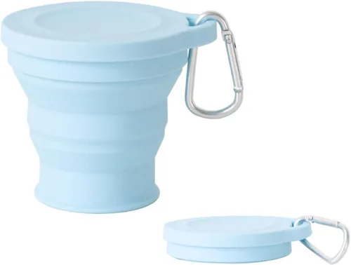 Taza de agua de silicona plegable reutilizable, taza portátil de picnic para aperitivos, taza de viaje extensible de tamaño bolsillo, tazas Azul con