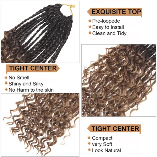 Miniatura 3 de Trenzas de Caja Goddess de Crochet con Puntas Rizadas de 10 Pulgadas, Trenzas de Crochet Boho, Paquete de 8, 3X, Extensiones de Cabello Sintético