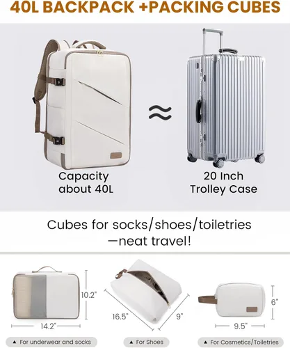 Miniatura 6 de Lovevook Mochila de viaje para mujer, con compartimento para laptop de 17 pulgadas, mochila para llevar en el avión aprobada con 3 cubos de empaque