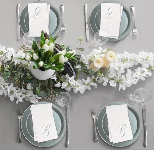 Miniatura 6 de Gift Boutique - 100 servilletas de invitados con monograma plateado en blanco, paquete de papel desechable con la letra B, elegante servilleta