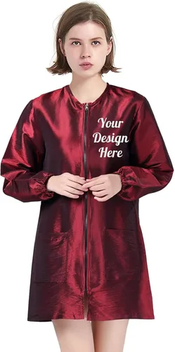 Miniatura 8 de TOPTIE Personalizado Bordado Satén Manga Larga Salón Smock Unisex Peluquero Peluquero Capa Chaqueta Mascota Aseo Ropa de Trabajo