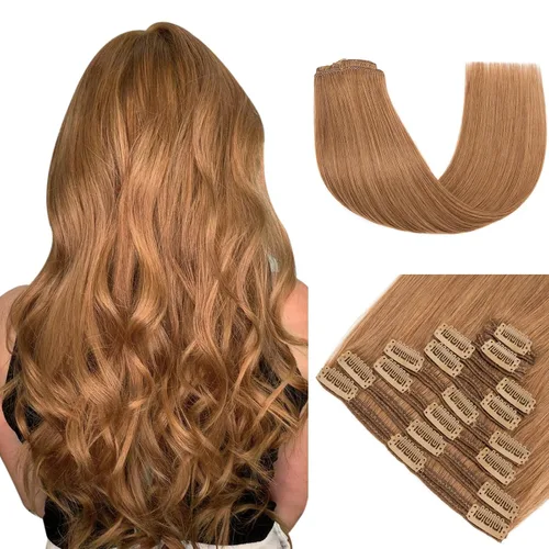 Miniatura 11 de 10 –22 pulgadas doble trama extensiones de cabello 100% humano clip en de trama Grado 7 a calidad Grueso Largo Suave Sedoso recta 8pcs 18 Clips