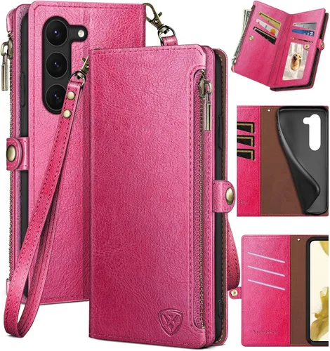 XcaseBar Funda tipo cartera para Samsung Galaxy S23 Plus con cremallera 【Bloqueo RFID】 Soporte para tarjeta de crédito, libro de folio con tapa Rosa