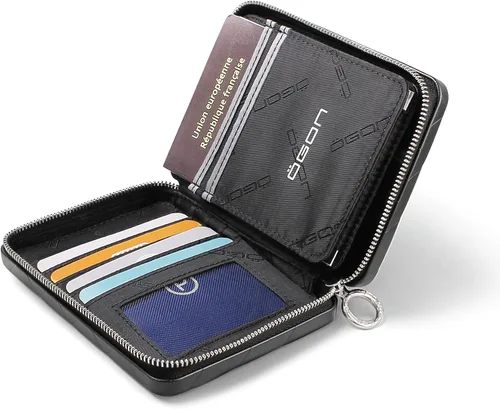 Miniatura 2 de ÖGON -DESIGNS- Cartera acolchada de aluminio para pasaporte de gran capacidad, tamaño de pasaporte, organizador de embrague, cartera de bloqueo RFID