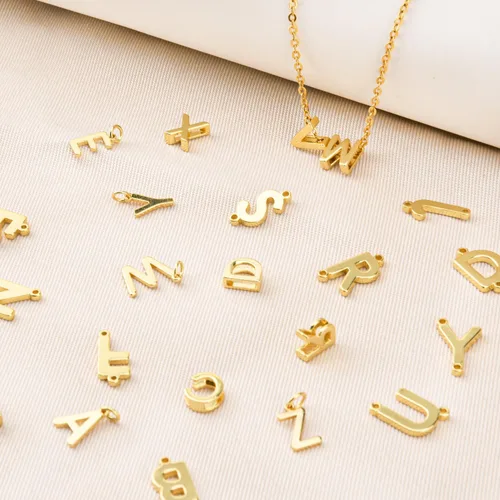 Miniatura 3 de 26 dijes de letras del alfabeto A-Z rellenas de oro de 18 quilates para hacer joyas, dije con inicial del alfabeto A-Z, colgantes con purpurina