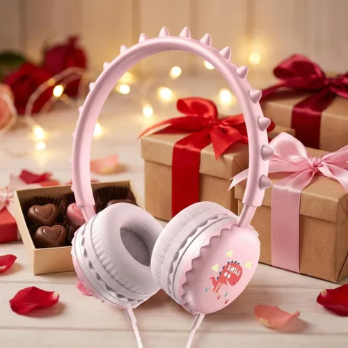 Miniatura 16 de Auriculares Bluetooth con cancelación de ruido para niños, auriculares plegables con forma de orejas de gato y luz LED, auriculares con orejas