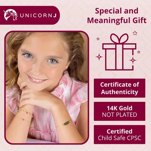 Miniatura 10 de UNICORNJ Pulsera de identificación de oro de 14 quilates grabable para niñas, niños y bebés, pulseras personalizadas con nombre de cadena Figaro