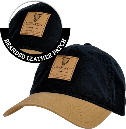 Miniatura 3 de Guinness Gorra de béisbol negra y caramelo con parche de cuero