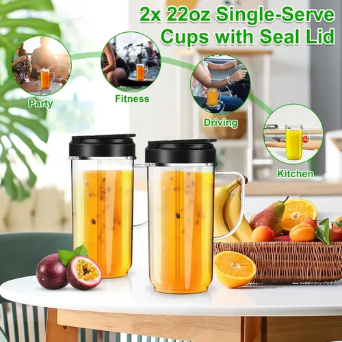 Miniatura 6 de Paquete de 2 tazas mezcladoras Magic Bullet de 22 onzas con tapa abatible para llevar, taza de repuesto con asa, compatible con tazas y tazas Magic