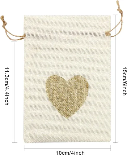 Miniatura 2 de SumDirect Bolsas de arpillera de corazón con cordón – 36 bolsas pequeñas de lino beige de 4 x 6 pulgadas para regalo de boda, baby shower