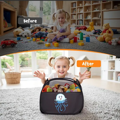 Miniatura 6 de YOHOOLYO Cesta de Almacenamiento de Juguetes de 95L Caja Cofre para Niños Bebés Niños Pequeños, Organizador de Juguetes de Malla Grande Plegable