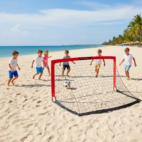 Miniatura 7 de L RUNNZER Portería de fútbol para niños, red de fútbol desplegable para patio trasero, juego de 2 con funda de transporte portátil Rojo