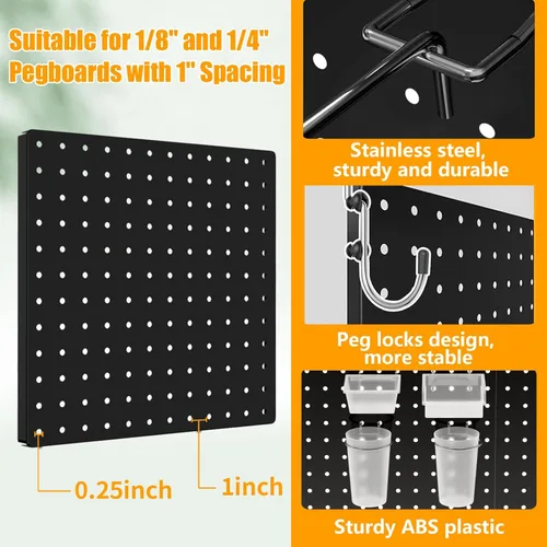 Miniatura 3 de FZK Tablero de clavijas, kit organizador de pared de tablero perforado de metal de 74 piezas. Tablero de clavijas resistente, tableros de clavijas