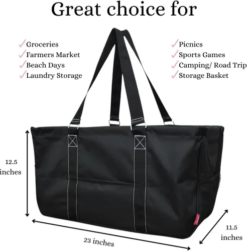 Miniatura 228 de NGIL Bolsa de comestibles reutilizable extra grande plegable de gran tamaño para comestibles, almacenamiento, picnic, playa, Bronco-negro occidental