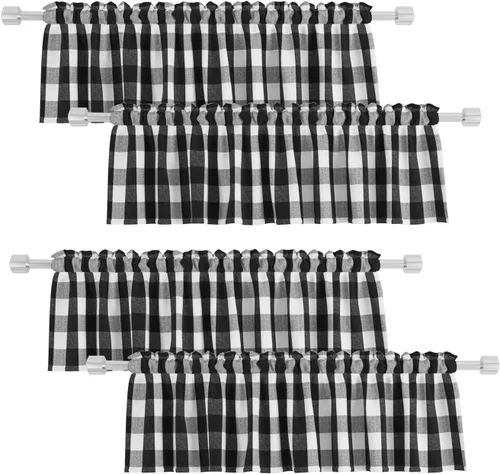 4 cenefas de cuadros de búfalo para ventanas de sala de estar, 16 pulgadas de largo, diseño clásico a cuadros a cuadros para dormitorio, baño,
