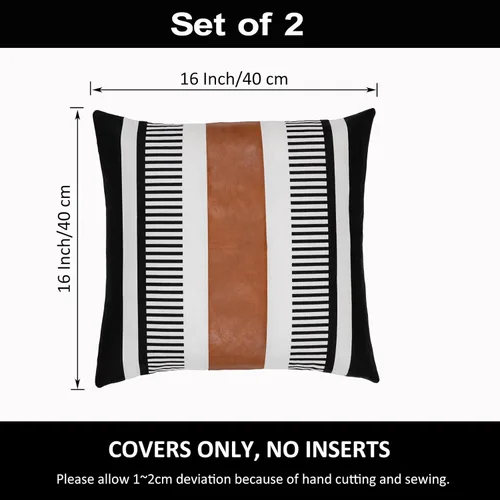 Miniatura 3 de Juego de 2 fundas de almohada bohemias a rayas de 16 x 16 pulgadas, fundas de almohada de cuero modernas para sofá, cama, decoración de granja