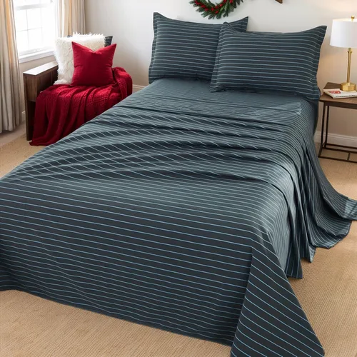 Brandream Juego de sábanas para niños, tamaño individual, 100% algodón, 3 piezas, estampado reversible, a rayas, para niños, juego de funda de