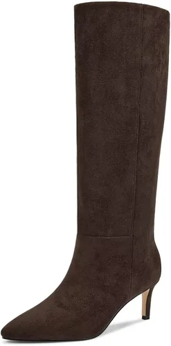 Miniatura 27 de wetkiss Botas altas hasta la rodilla para mujer, con tacón de gatito y diseño de punta puntiaguda, clásicas y sexys