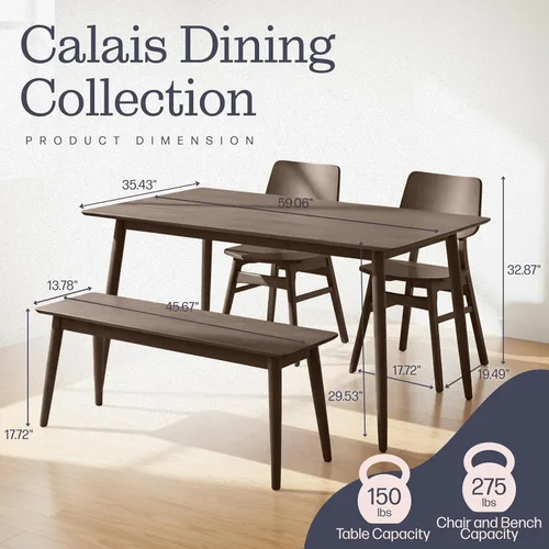 Miniatura 62 de Alaterre Furniture Calais Dining - Juego de 2 sillas de comedor moderno de mediados de siglo, juego de sillas de madera maciza con diseño