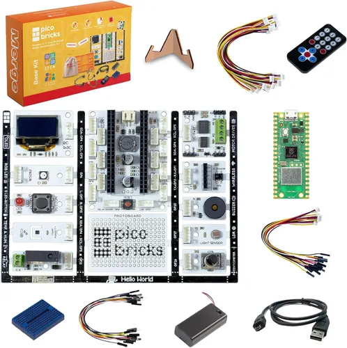 Miniatura 9 de PicoBricks Raspberry Pi Pico W Kit de inicio con 12 sensores desmontables y extensa guía de aprendizaje, kit de codificación de bricolaje, Raspberry